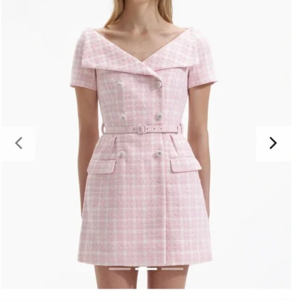 NWT Self-Portait Pink gingham tweed dress